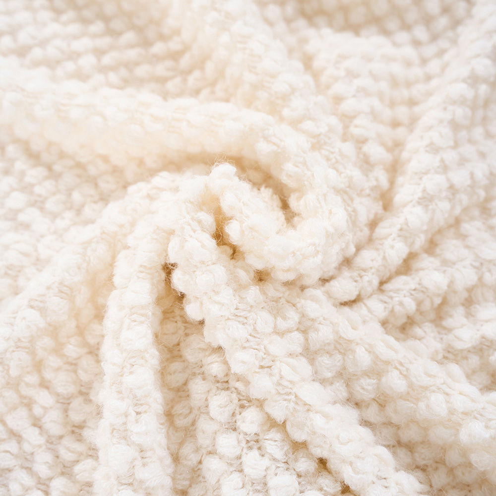 Living and Home Beige Popcorn Knit Throw Blanket with Tassels 130 x 170cm Image 6