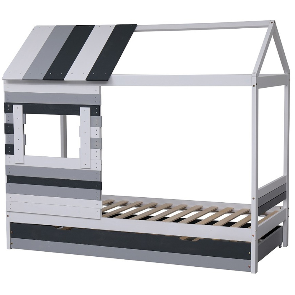 Flair Woodland Single White and Grey House Bed with Trundle Image 2
