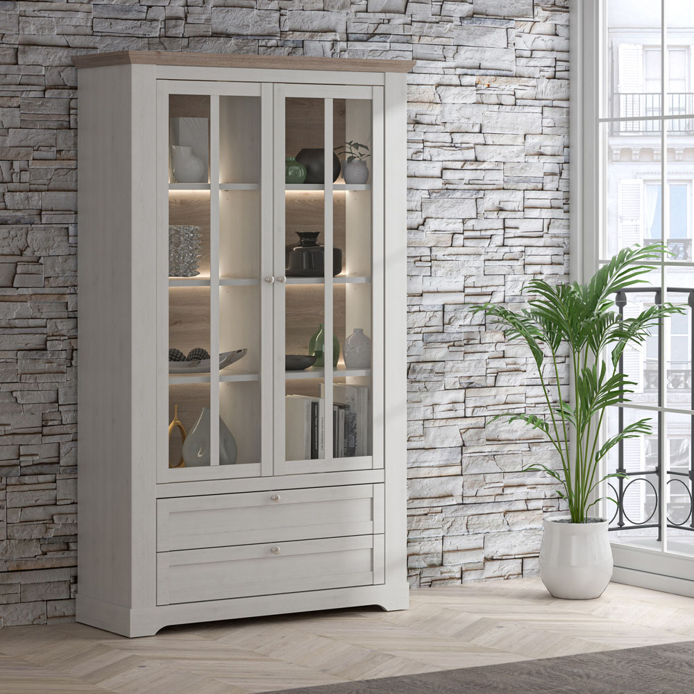 Florence Illopa 2 Door 2 Drawer Nelson and Snowy Oak Display Cabinet Image 7