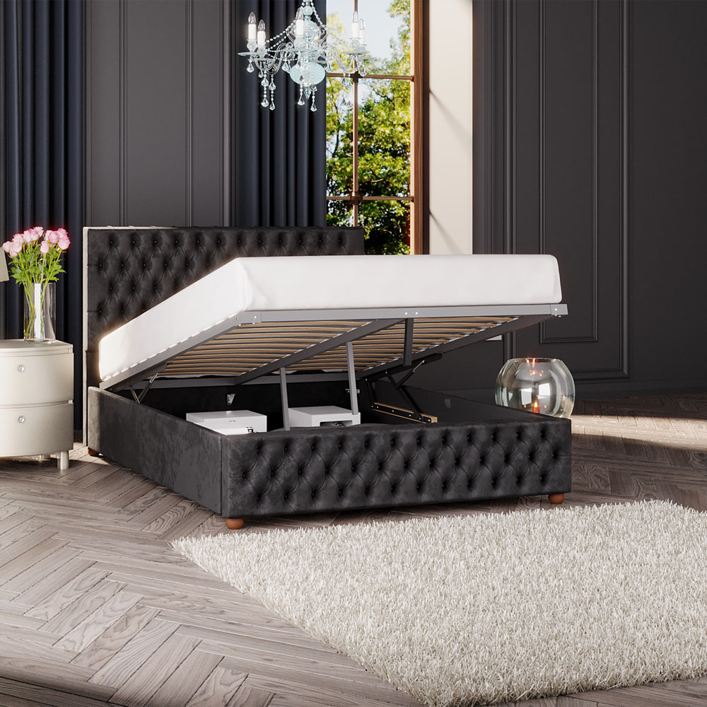 Laurence Llewelyn-Bowen Seren Double Black Mirazzi Velvet Ottoman Bed Image 2