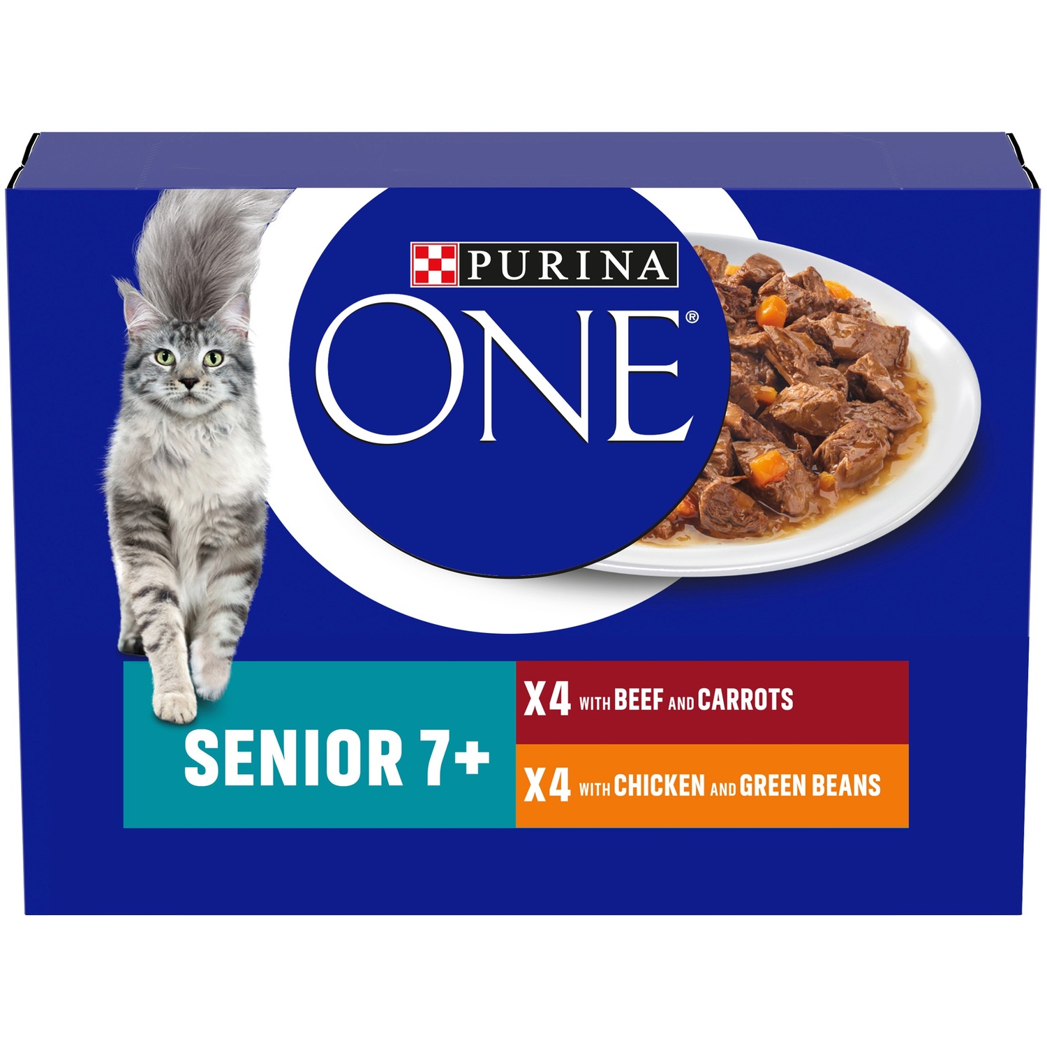 Purina One Chicken and Green Been Beef and Carrot Pouch Adult Cat Food 85g 8 Pack Image 1
