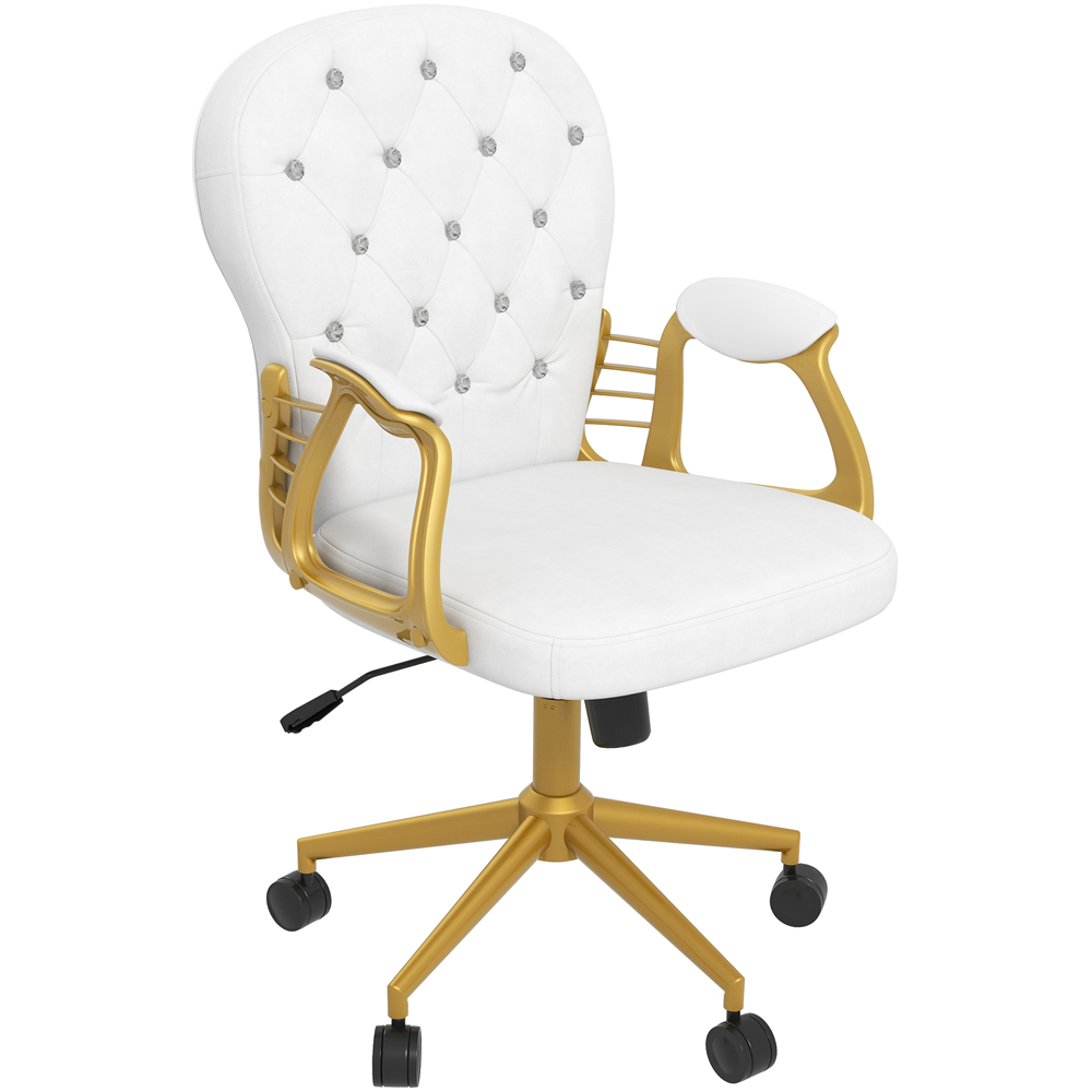 Portland White Button Tufted Office Chair with Swivel Wheels Image 2