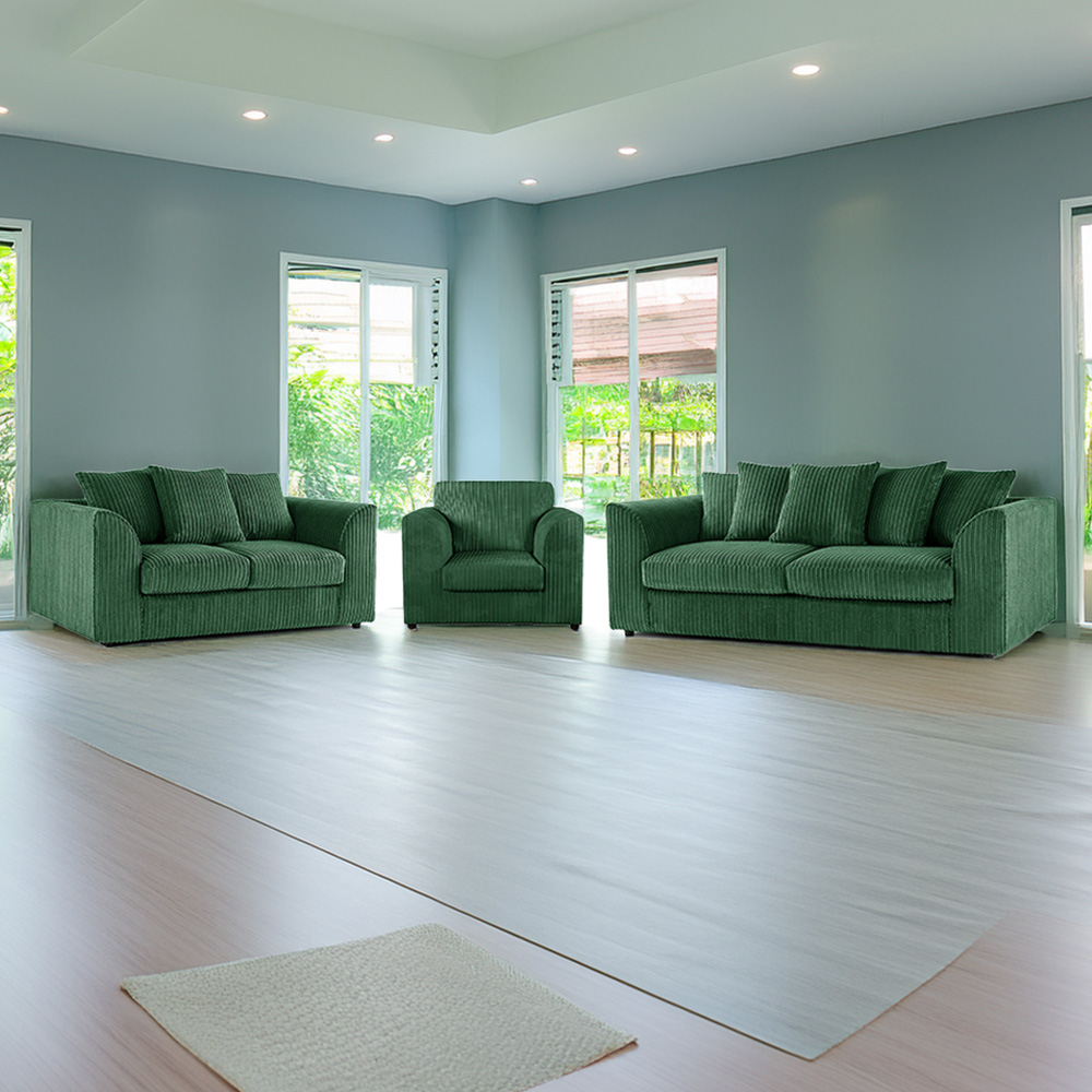 Luxor 6 Seater Green Jumbo Cord Scatter Back Sofa Suite Image 1