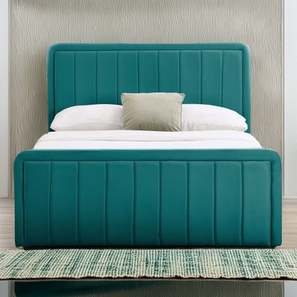 Comfy Living Double Green Brushed Velvet Ottoman Bed Frame Image 1