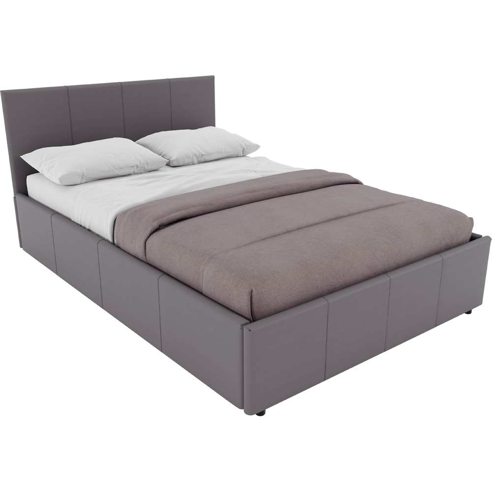 VIDA DESIGNS Lisbon Small Double Grey Faux Leather Ottoman Bed with Gel Memory Foam Mattress Image 2
