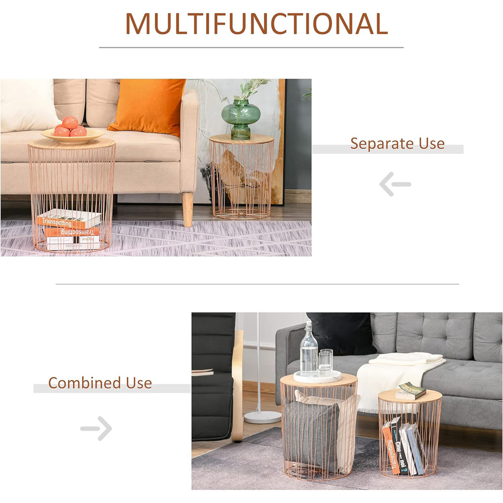 Portland Modern Rose Gold Bedside Tables with Storage Set of 2 Wilko