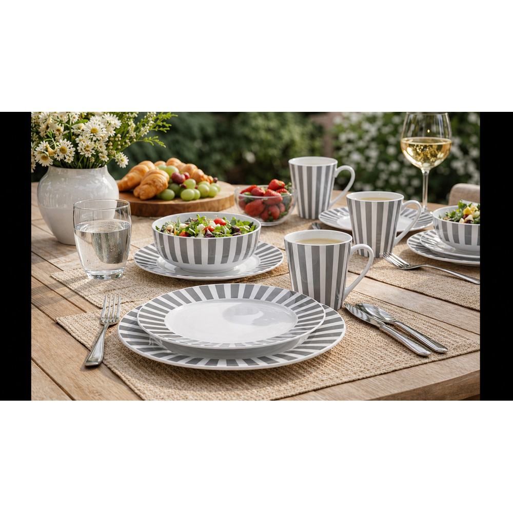 Waterside Grey Stripe 12 Piece Dinner Set Image 5