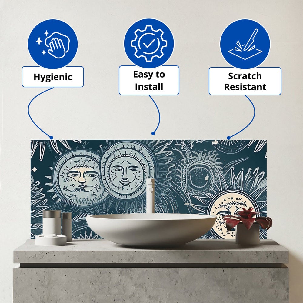 Warren Reed Designer Silver Blue Moon and Stars Glass Bathroom Splashback 25 x 60cm Image 3