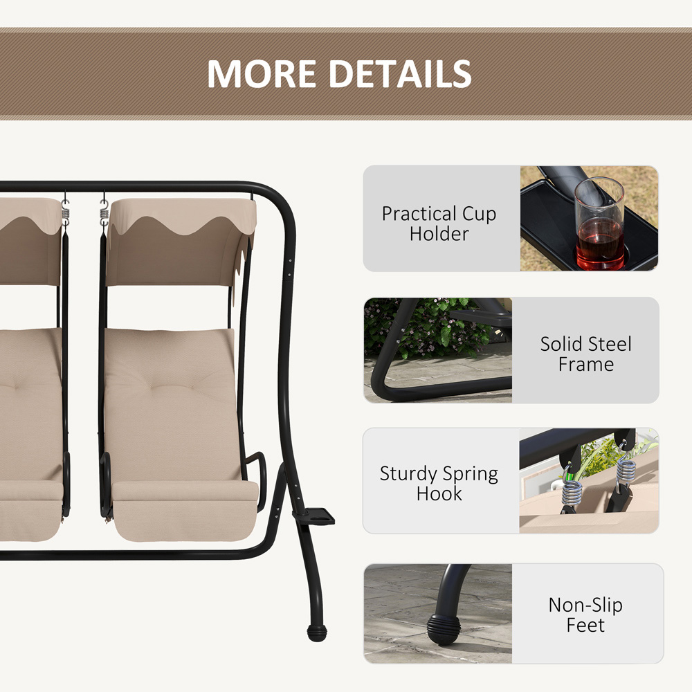 Outsunny 2 Seater Beige Swing Chair with Canopy Image 6