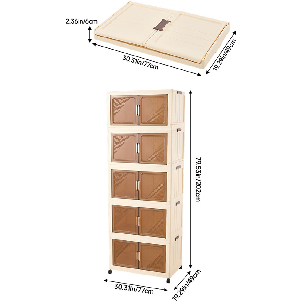 Living and Home 5-Tier Cream and Amber Transparent Foldable Storage Cabinet with Castors Image 8