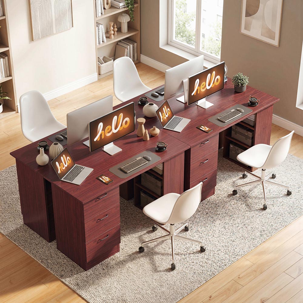 Portland 3 Drawer 3 Shelf Customisable Computer Desk Walnut Image 4