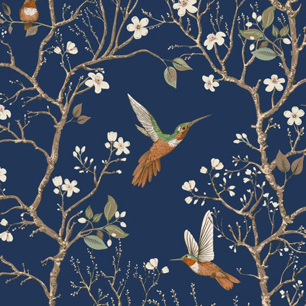 Bobbi Beck Eco Luxury Hummingbird Navy Wallpaper Image