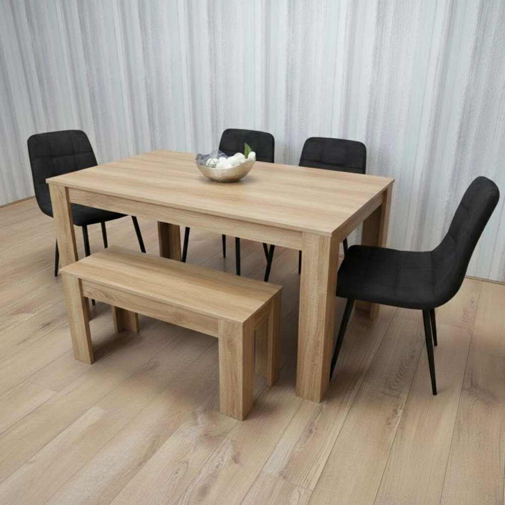 Kosy Koala 6 Seater Velvet Dining Bench Set Oak Effect and Black Image 6