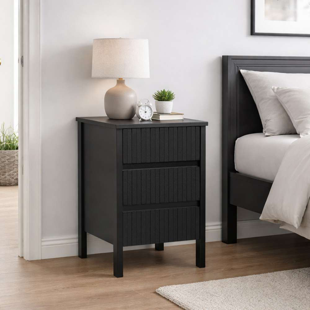 Birlea Axis 3 Drawer Black Fluted Bedside Table Image 4