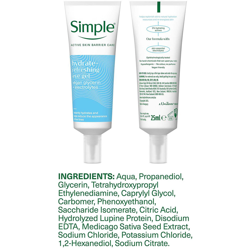 Simple Hydrate+ Eye Gel Soothing Hydration Tired Eyes Balm Cream 25ml 3 Pack Image 7