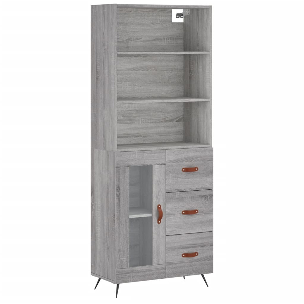 vidaXL Single Glass Door 3 Drawer 3 Shelf Grey Sonoma Tall Highboard Image 2