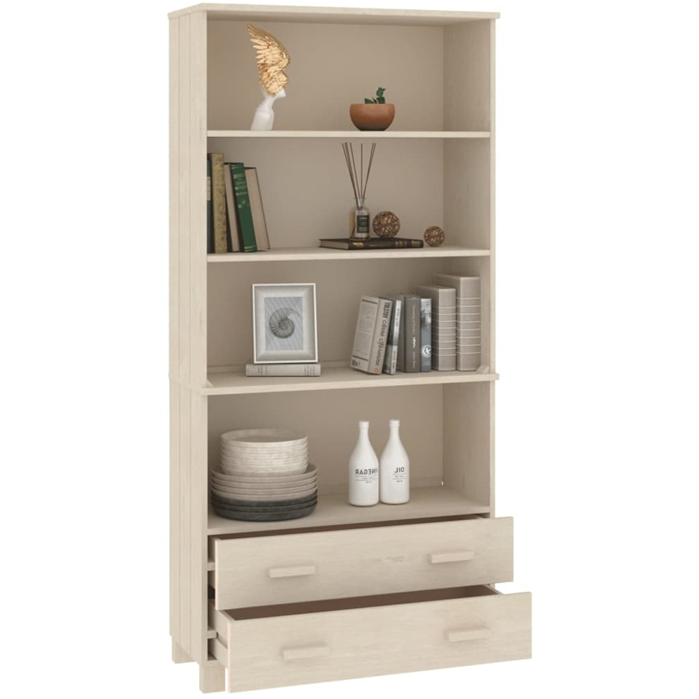 vidaXL 2 Drawer 4 Shelf Honey Brown Solid Pine Wood Highboard Image 6