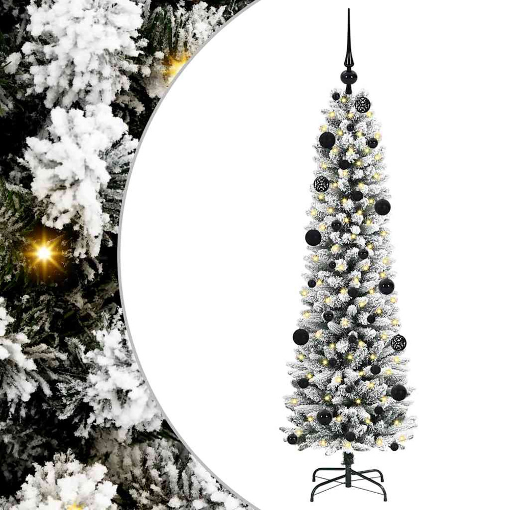 vidaXL Pre-Lit Warm White LED and Black Baubles White Artificial Christmas Tree with Stand 5ft Image 2
