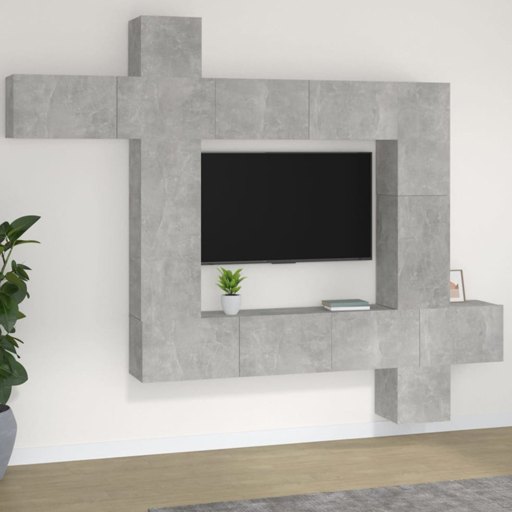 vidaXL 9 Door Concrete Grey Wall Mounted TV Cabinet Set Image 1