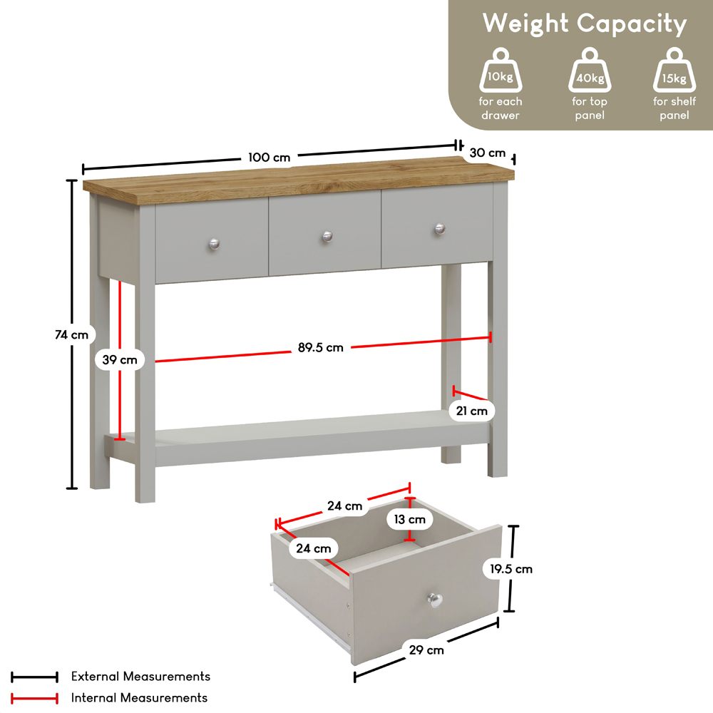VIDA DESIGNS Arlington 3 Drawer Grey and Oak Console Table Image 9