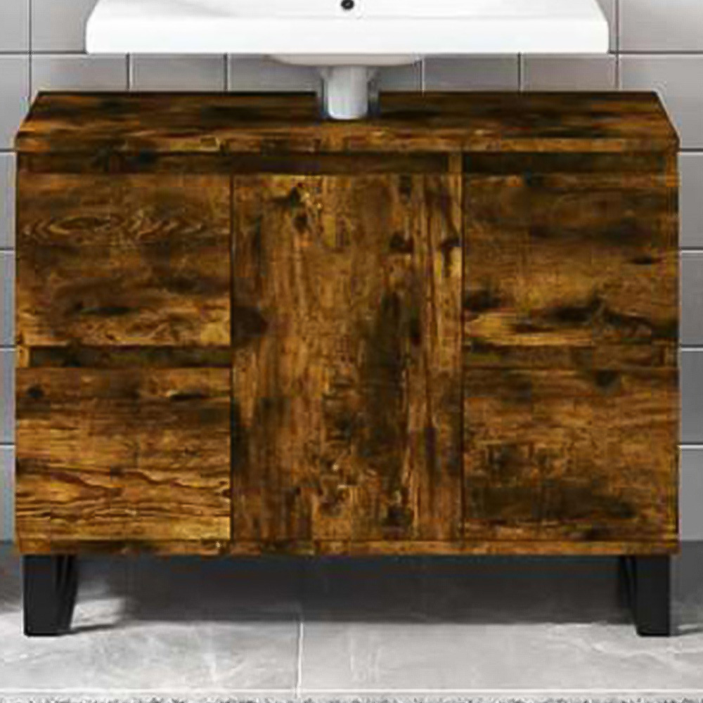 vidaXL Single Door 4 Drawer Smoked Oak Bathroom Cabinet Image 1