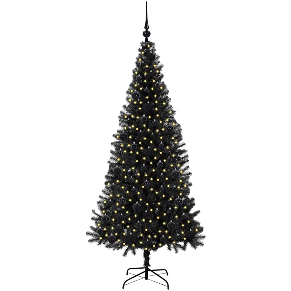 vidaXL Pre-Lit Black Baubles Black Artificial Christmas Tree 6ft Image 1