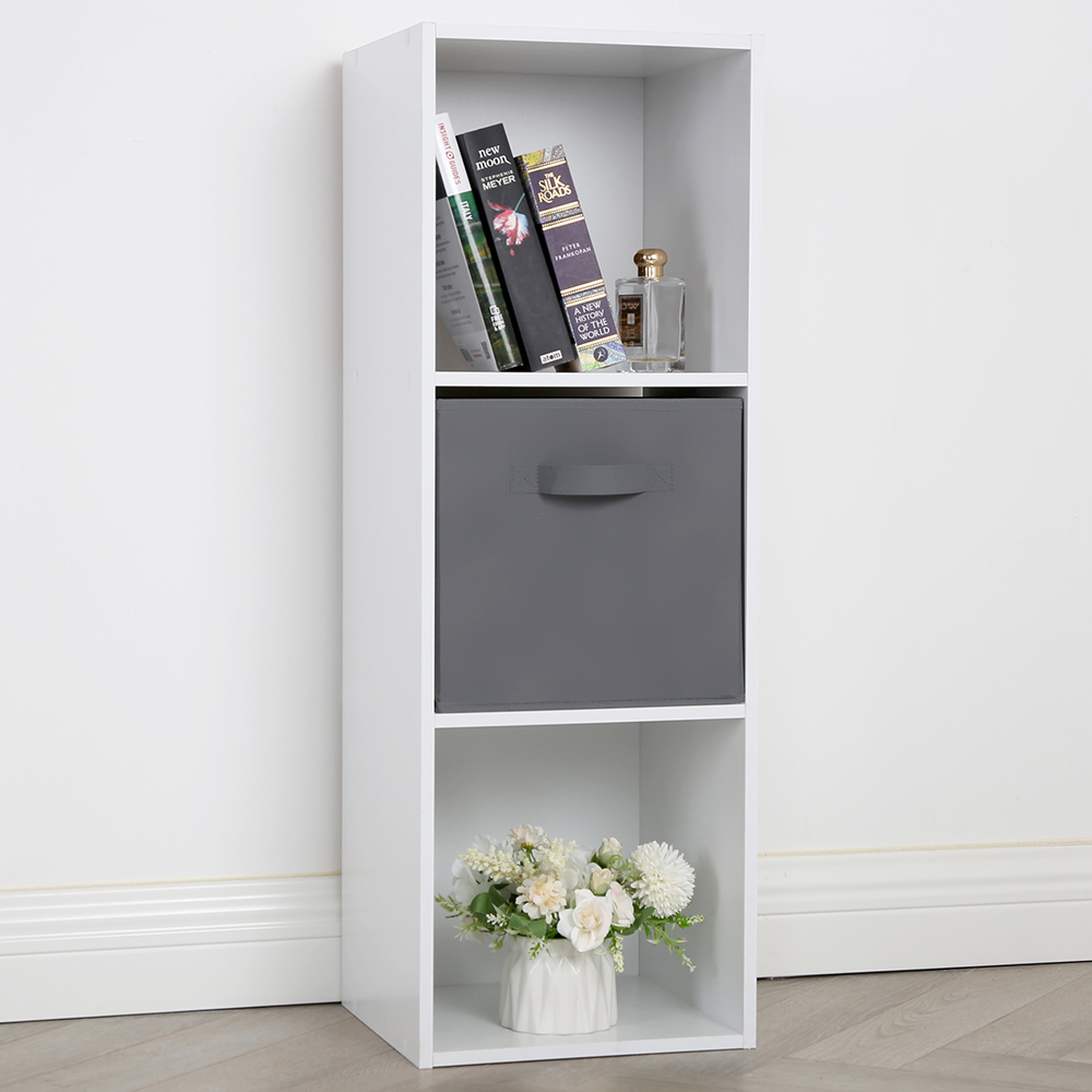 Jane 3 Shelf White Cube Storage Unit with Basket Image 1