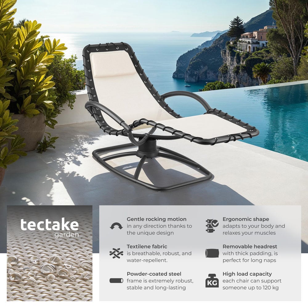 tectake Toulon Beige Ergonomic and Rocking Sun Lounger Image 6