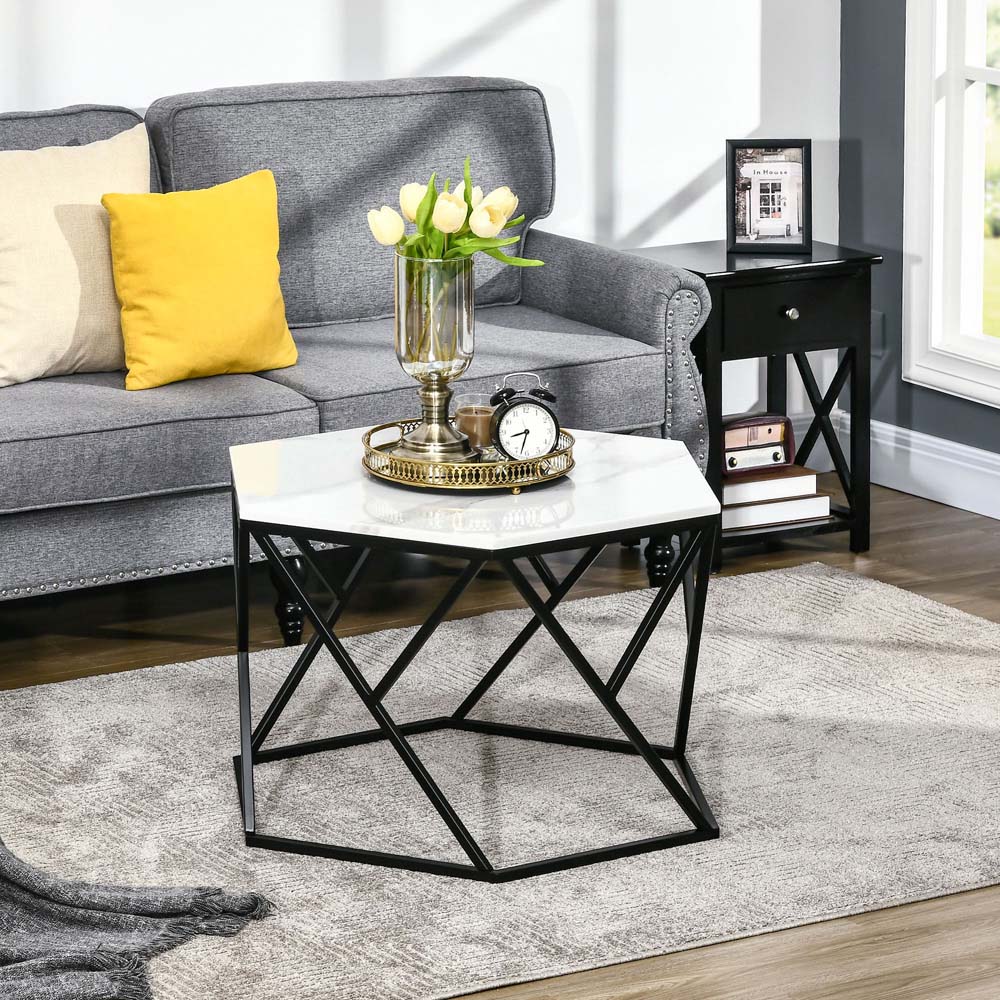 Portland White High Gloss Marble Coffee Table Image 4