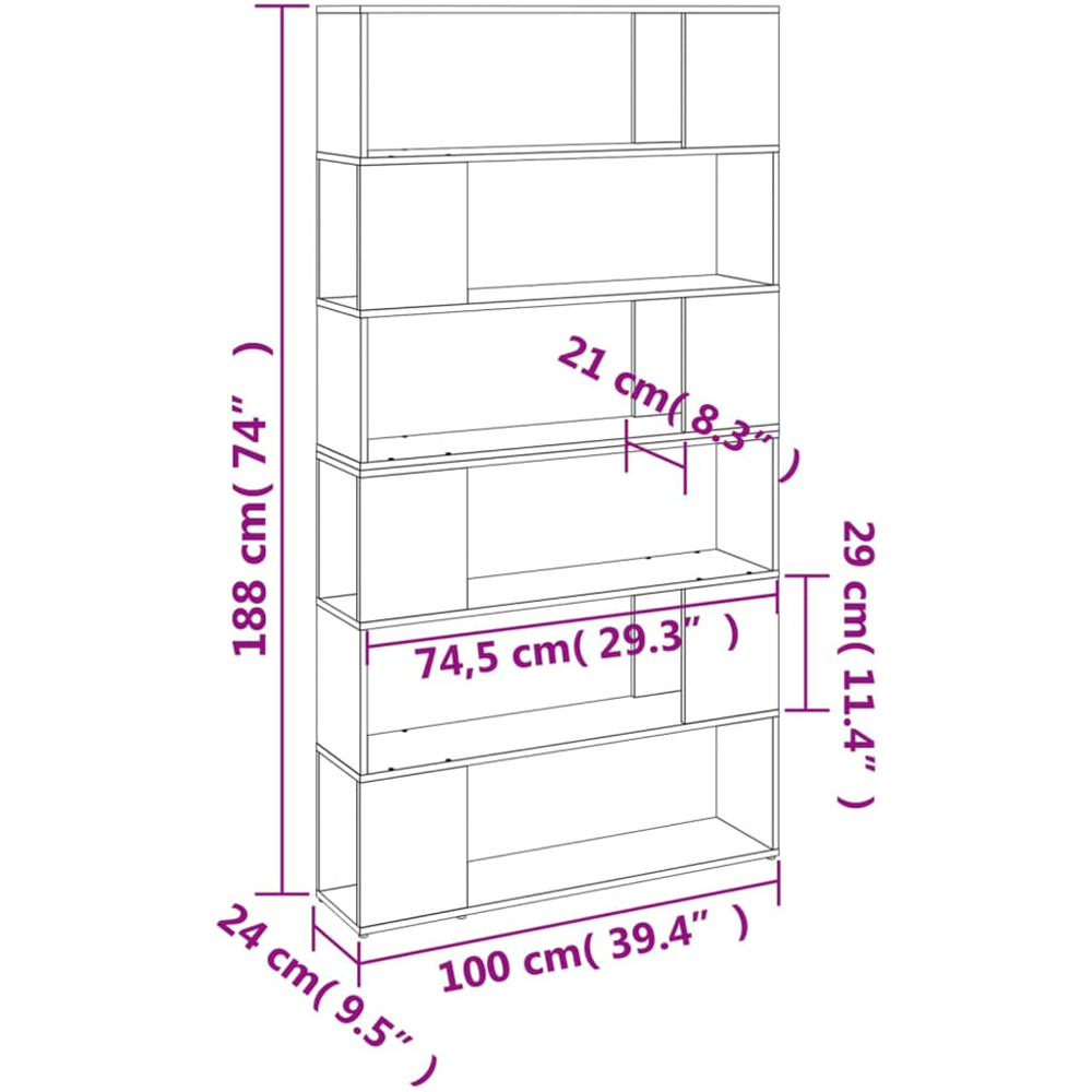 vidaXL 6 Shelf Smoked Oak Bookcase Image 9