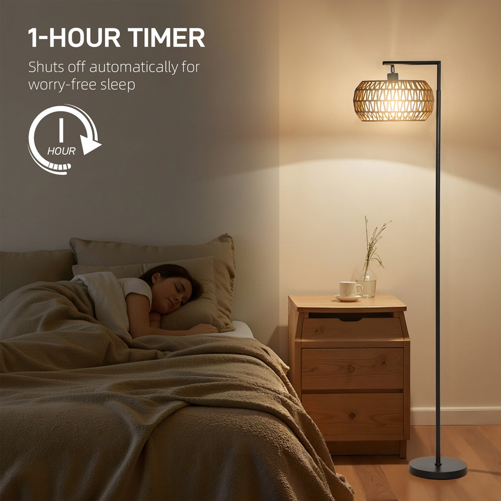 Portland Black Boho Dimmable LED Floor Lamp with Double Shade Image 8