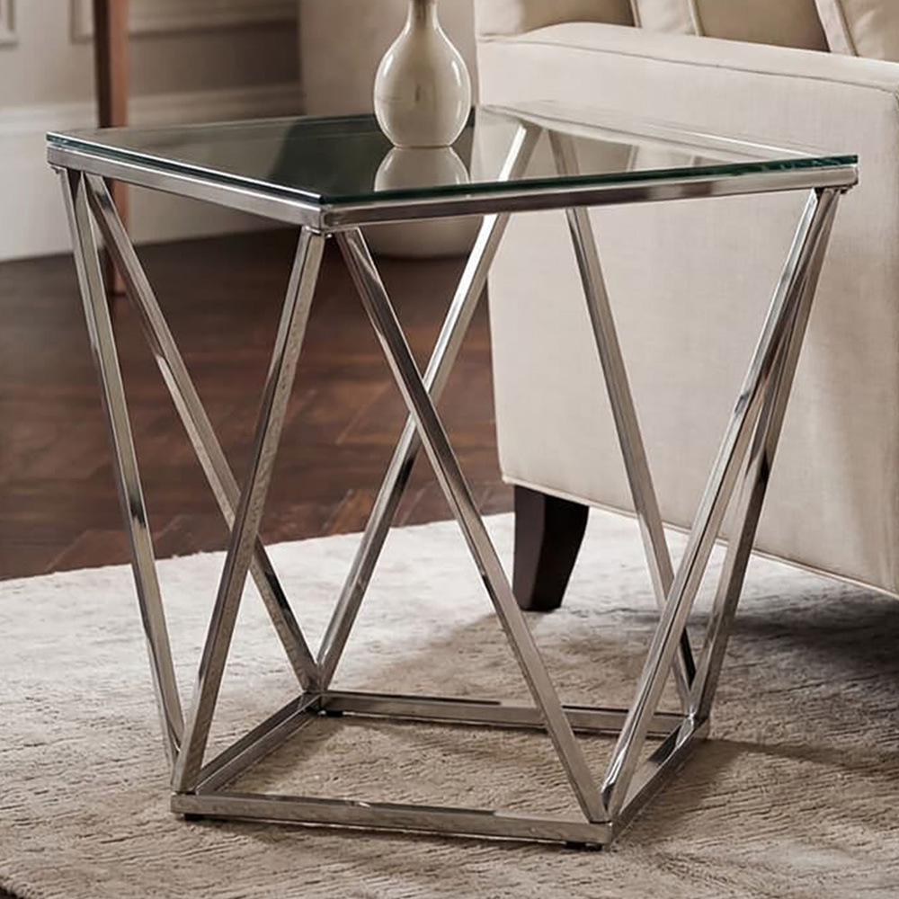 Premier Housewares Allure Silver Inverted Prism Twist Small End Table with Glass Top Image 1