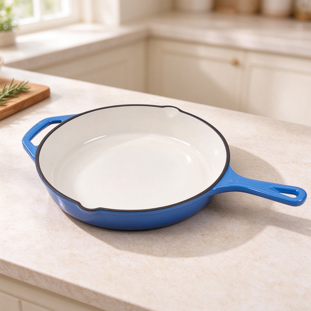 Living and Home 26cm Blue Enamelled Cast Iron Round Skillet Image 2