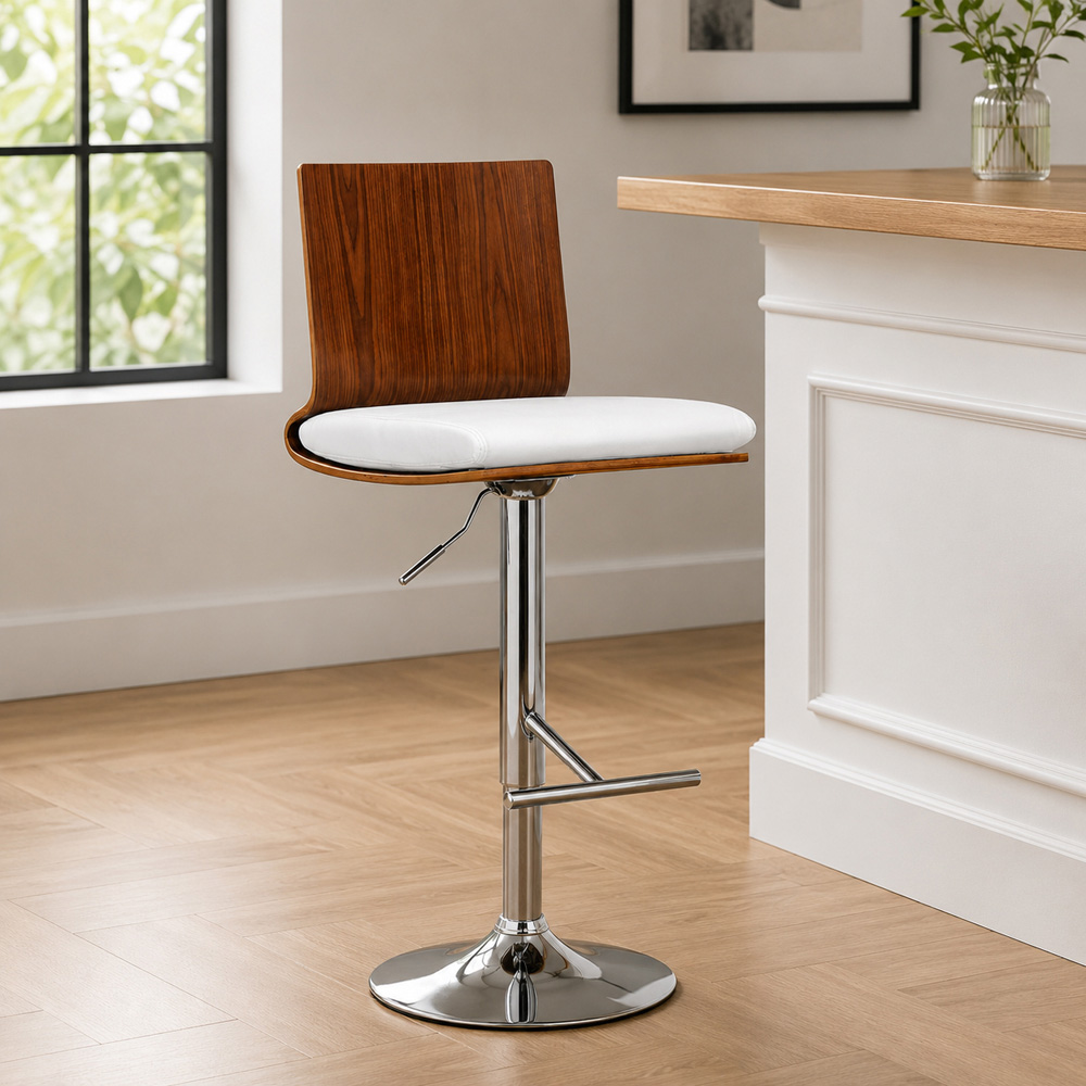 Premier Housewares Giles Walnut And White Square Back Bar Chair Image 3