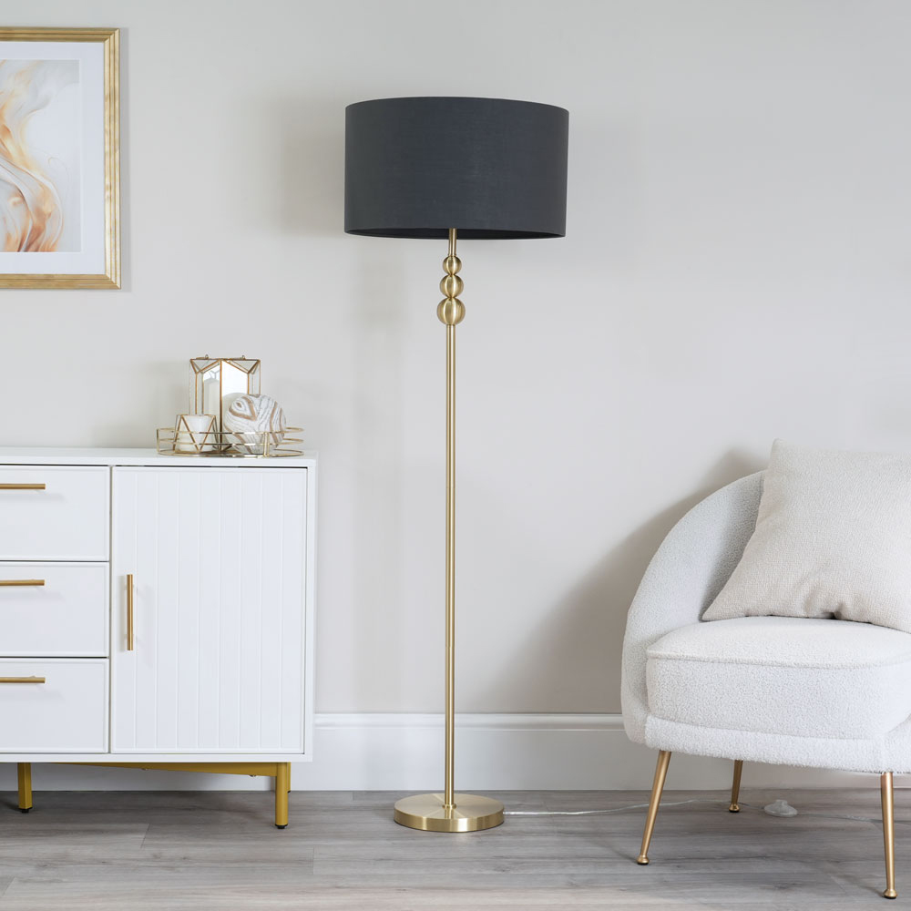 ValueLights Marissa Charcoal Grey Shade Gold Ball LED Floor Lamp Image 5