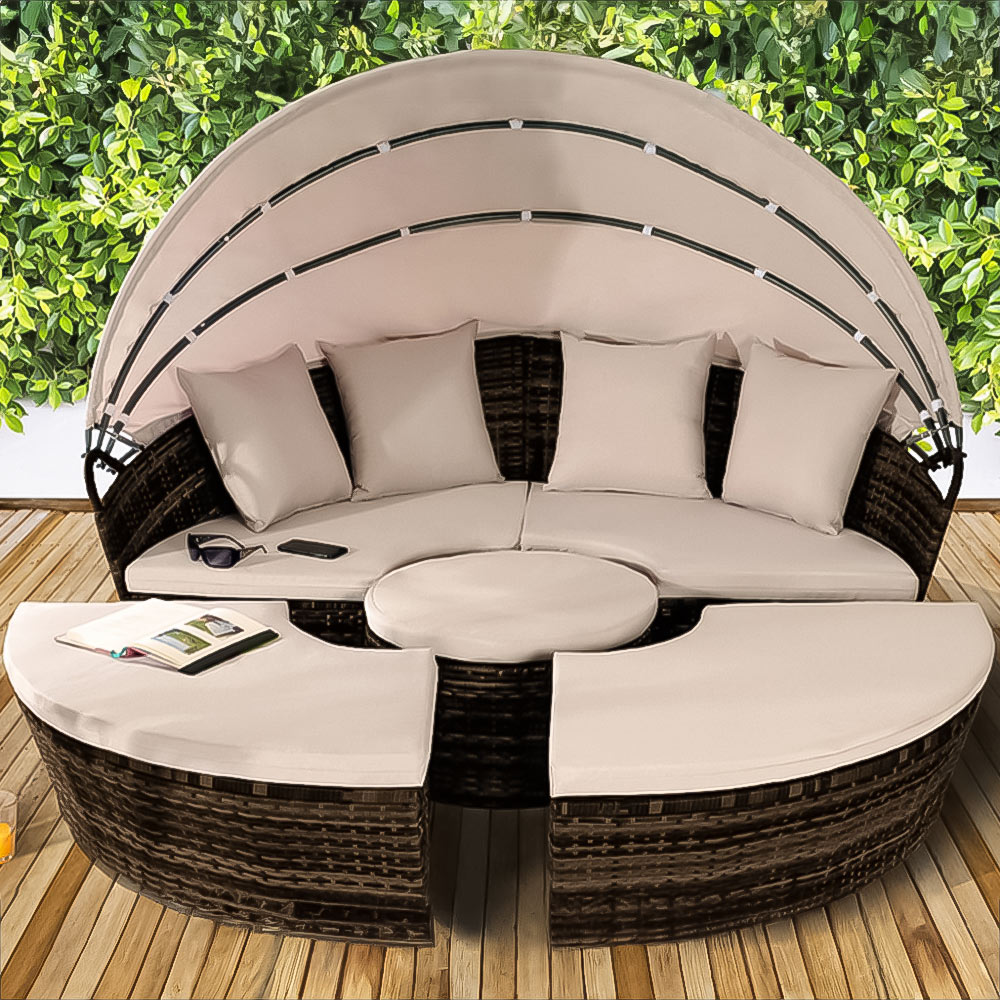 Brooklyn Luxury 8 Seater Brown Rattan Sun Lounger Sofa Set with Canopy 180cm Image 1