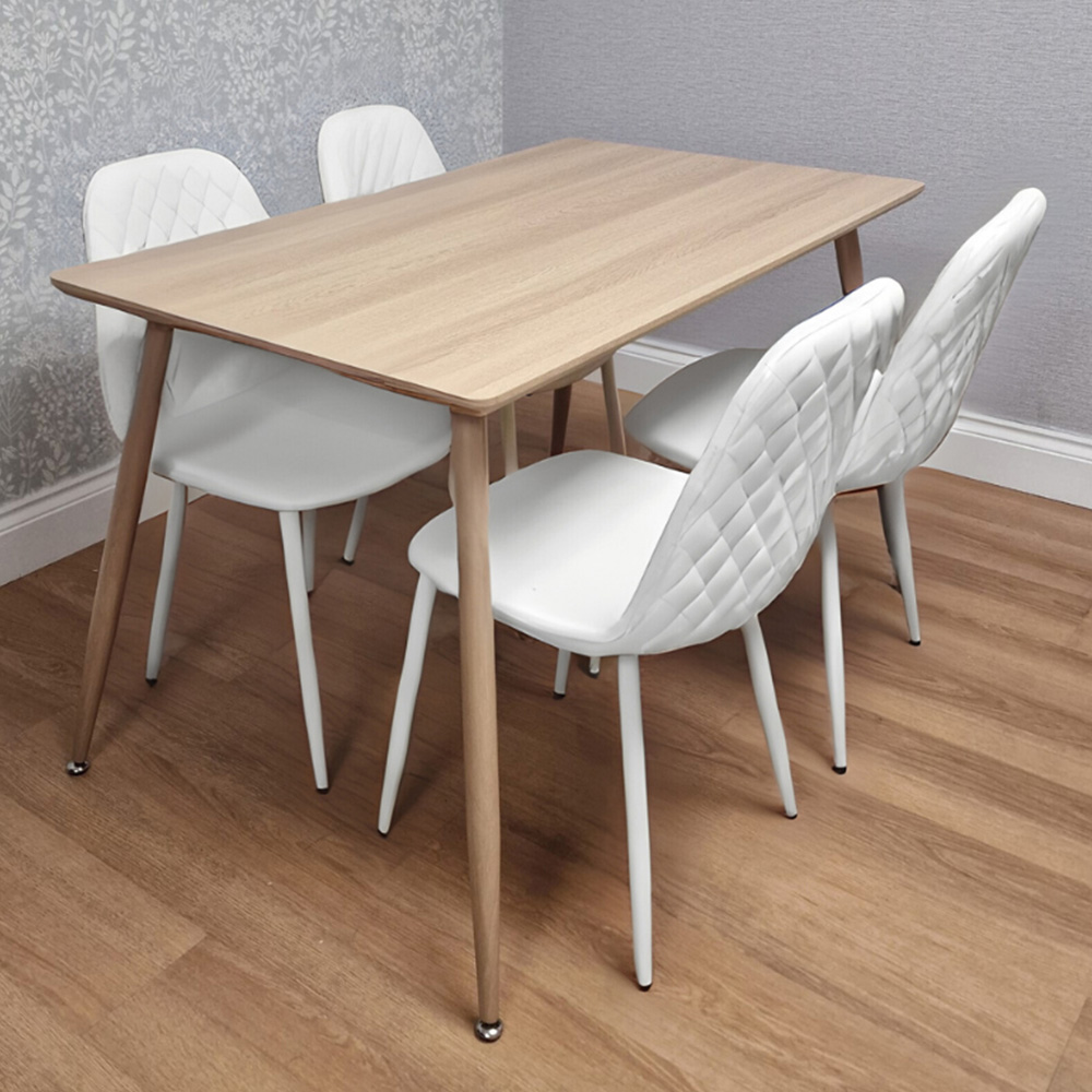 Kosy Koala 4 Seater Faux Leather Wood Dining Set White Image 8