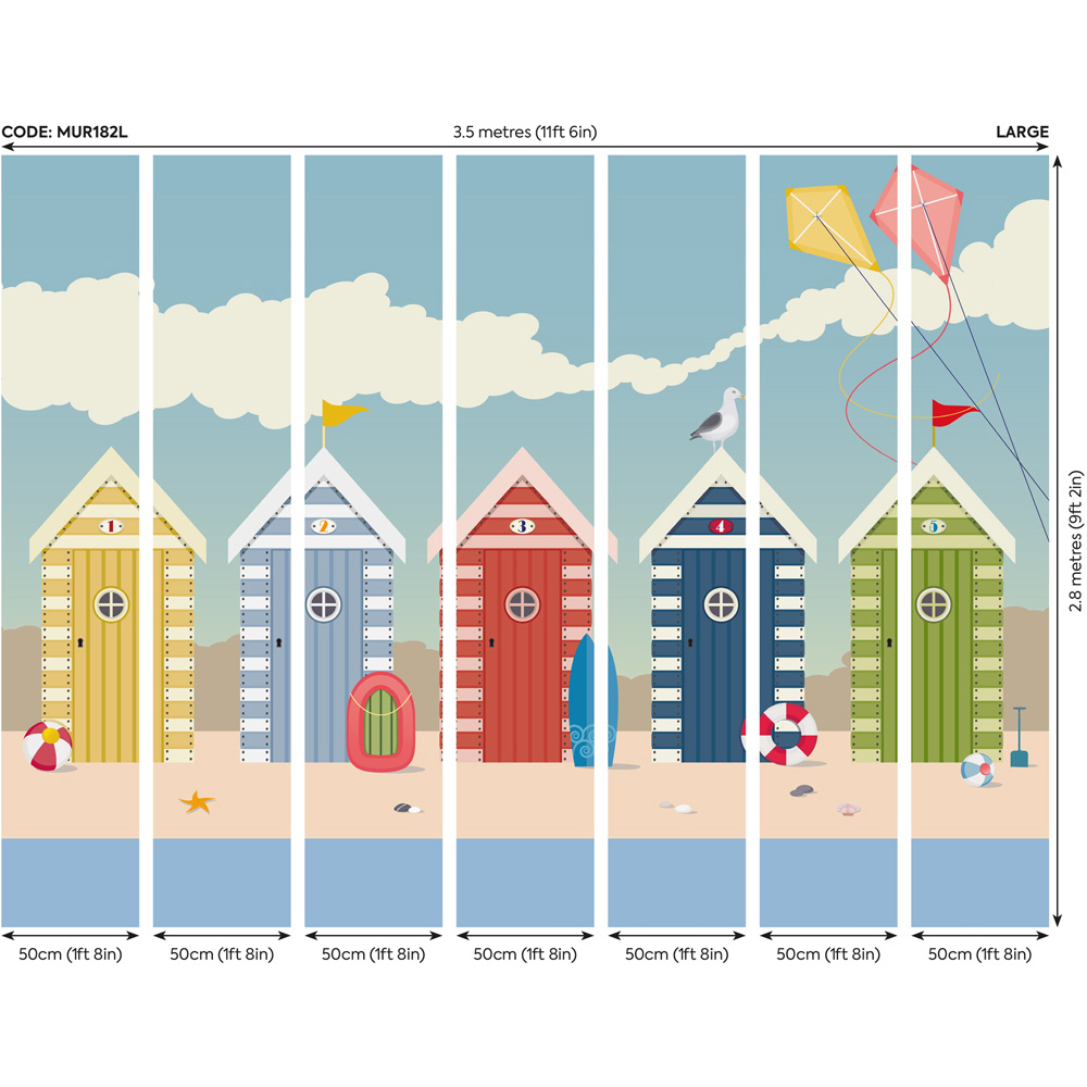 Origin Murals Beach Huts Wall Mural Image 4