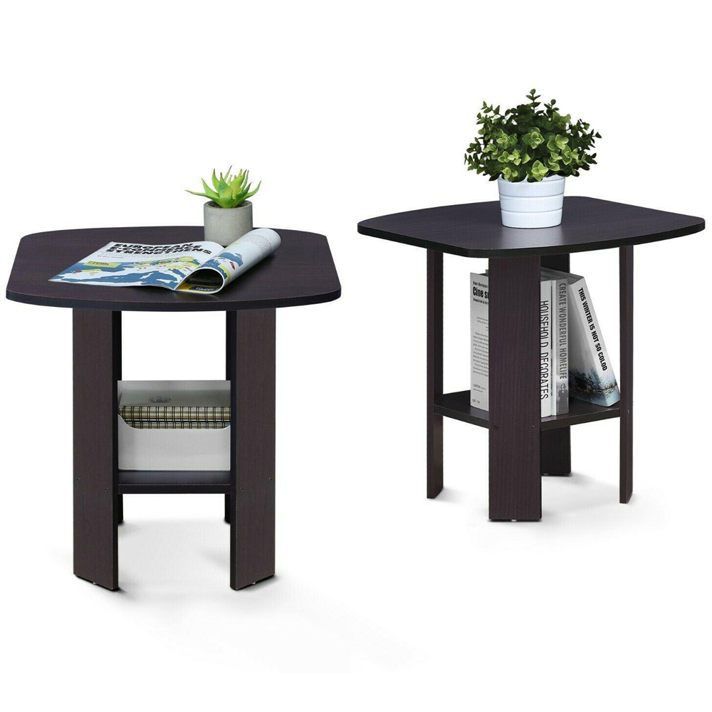 Walplus Dark Walnut Simple Design End Table Set of 2 Image 4