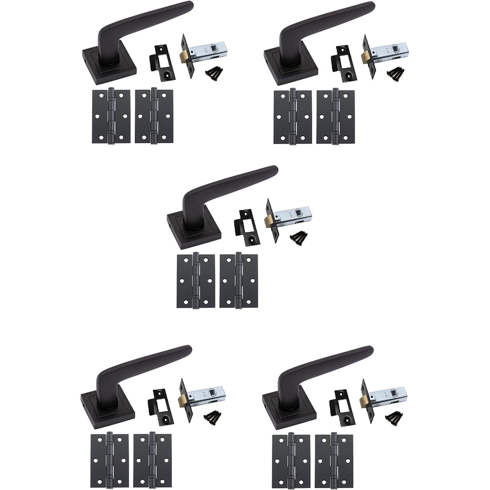 Golden Grace Matt Black Venus Door Handles Set 5 Pack Image 1