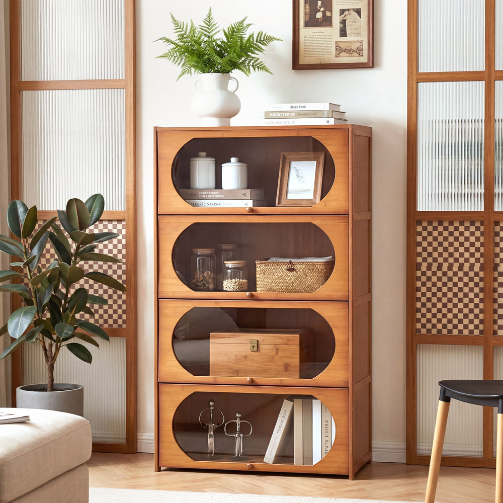 Living and Home 4 Acrylic Door Brown Bamboo Bookcase Image 8