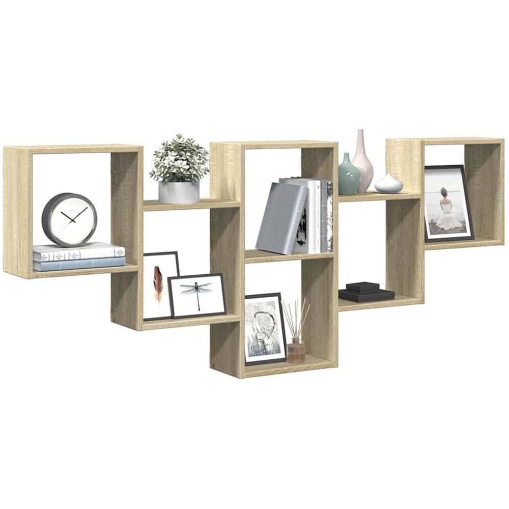 vidaXL 8 Shelf Sonoma Oak Floating Wall Shelf Image 2