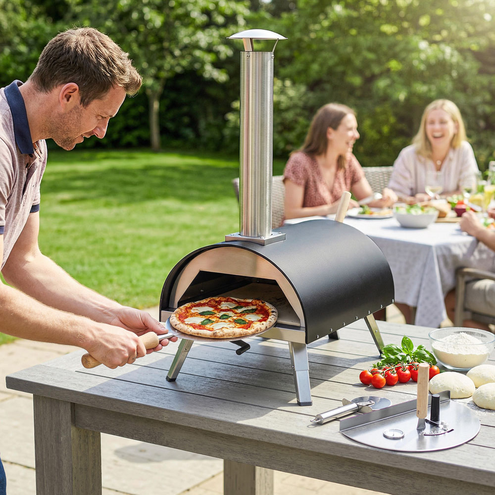 Outsunny Rotating Stone Portable 12 inch Outdoor Pizza Oven Image 2