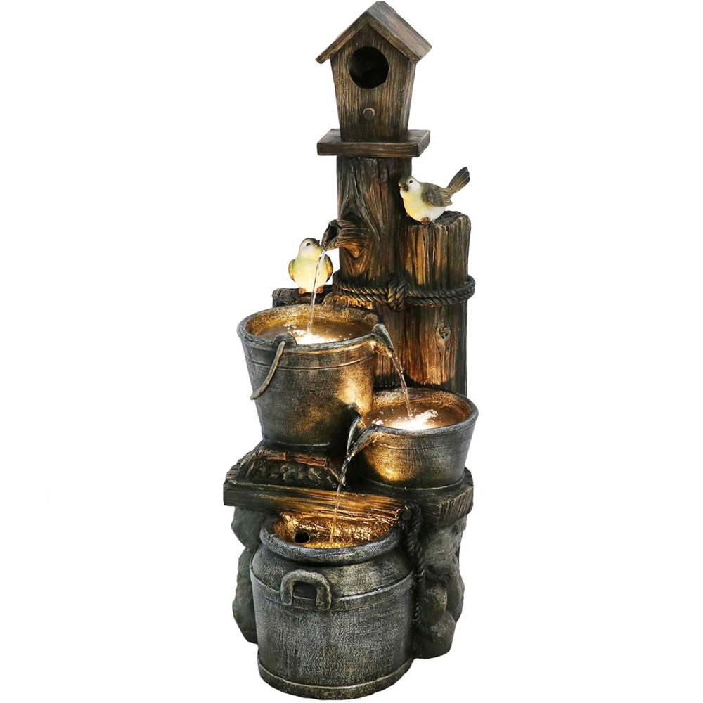 Garden Gear Bird House and Bucket LED Water Feature with 2 Birds Image 1
