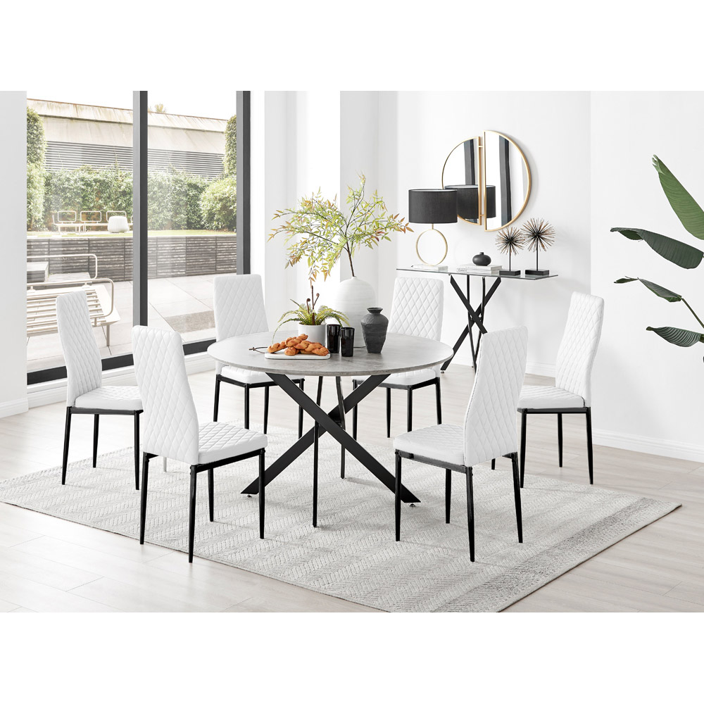 Furniturebox Arona Valera Concrete Effect 6 Seater Round Dining Set Grey and White Image 9