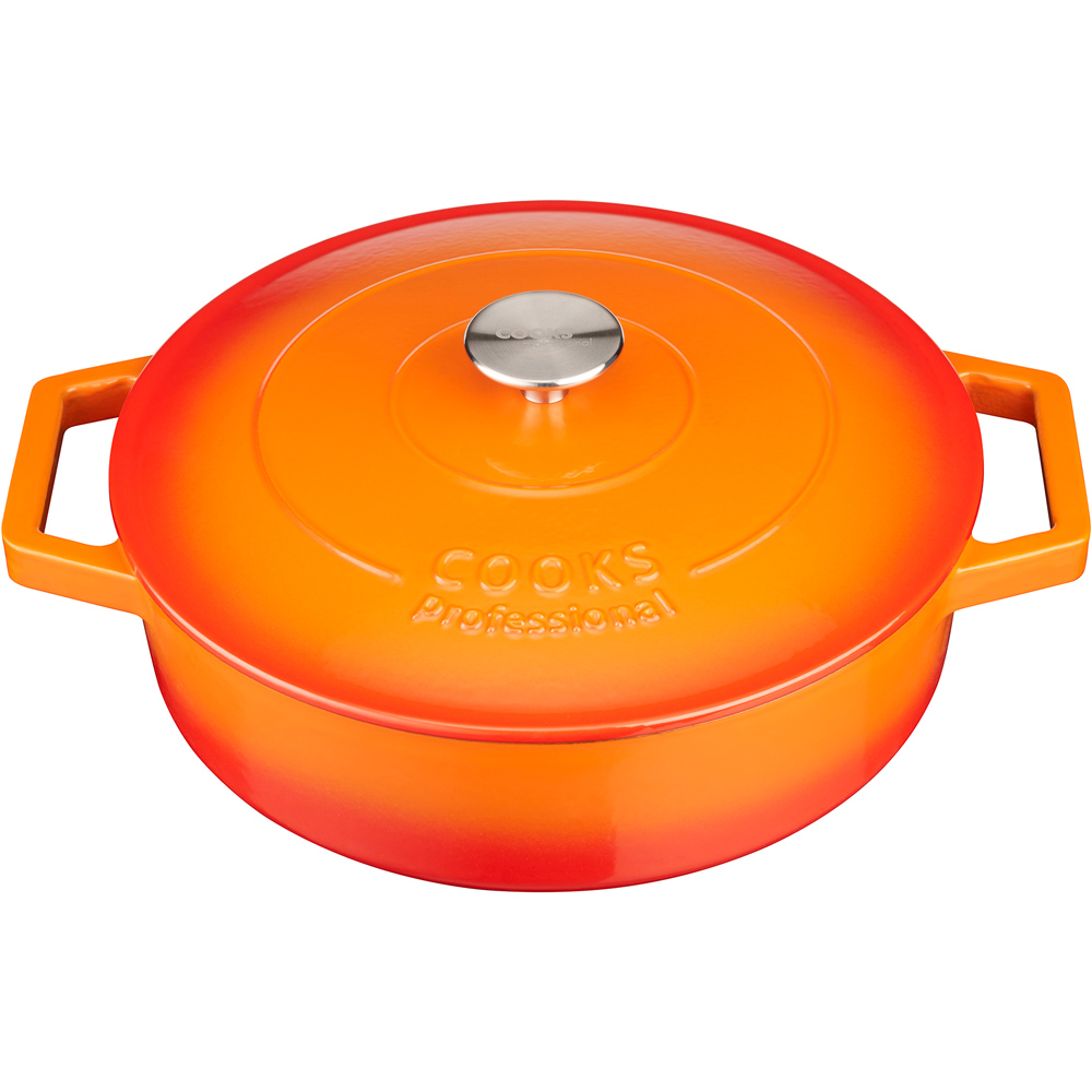 Cooks Professional 28cm Orange Cast Iron Casserole Dish with Lid Image 3