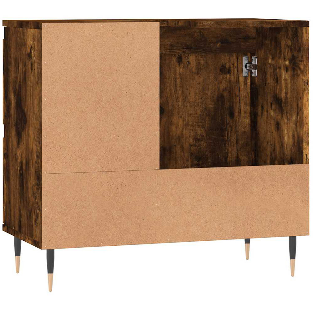 vidaXL Single Door 2 Drawer Smoked Oak Freestanding Under Sink Bathroom Cabinet Image 4