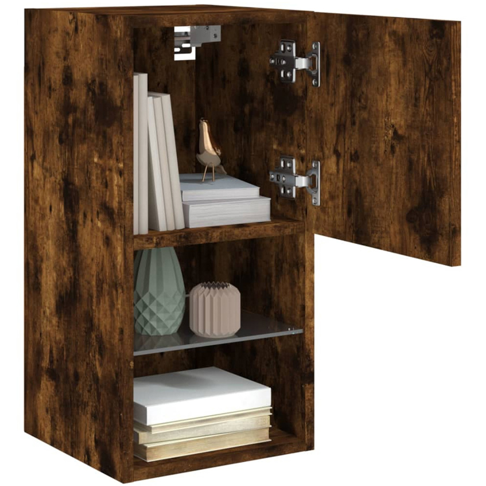vidaXL Single Door 2 Shelf Smoked Oak Wall Mounted TV Cabinet Set of 2 Image 5