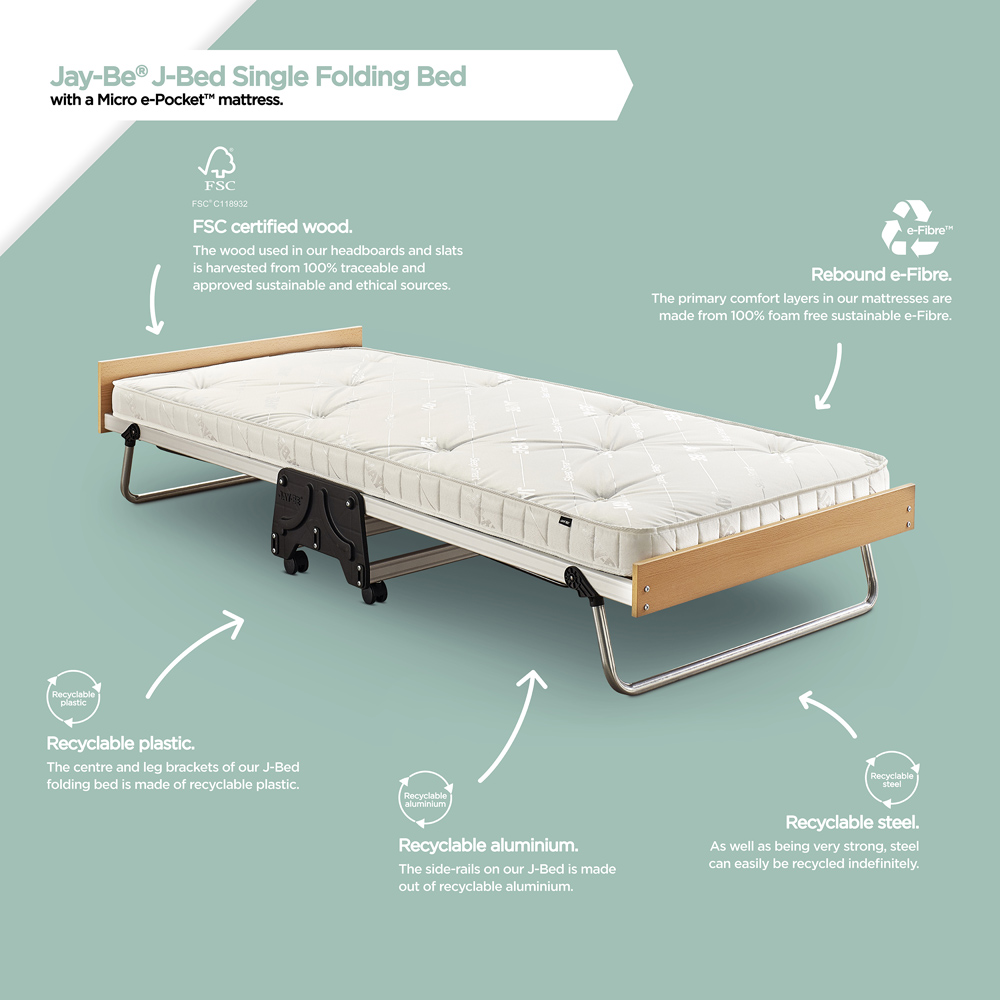Jay-Be J-Bed Single Folding Bed with Anti-Allergy Micro e-Pocket Sprung Mattress Image 7