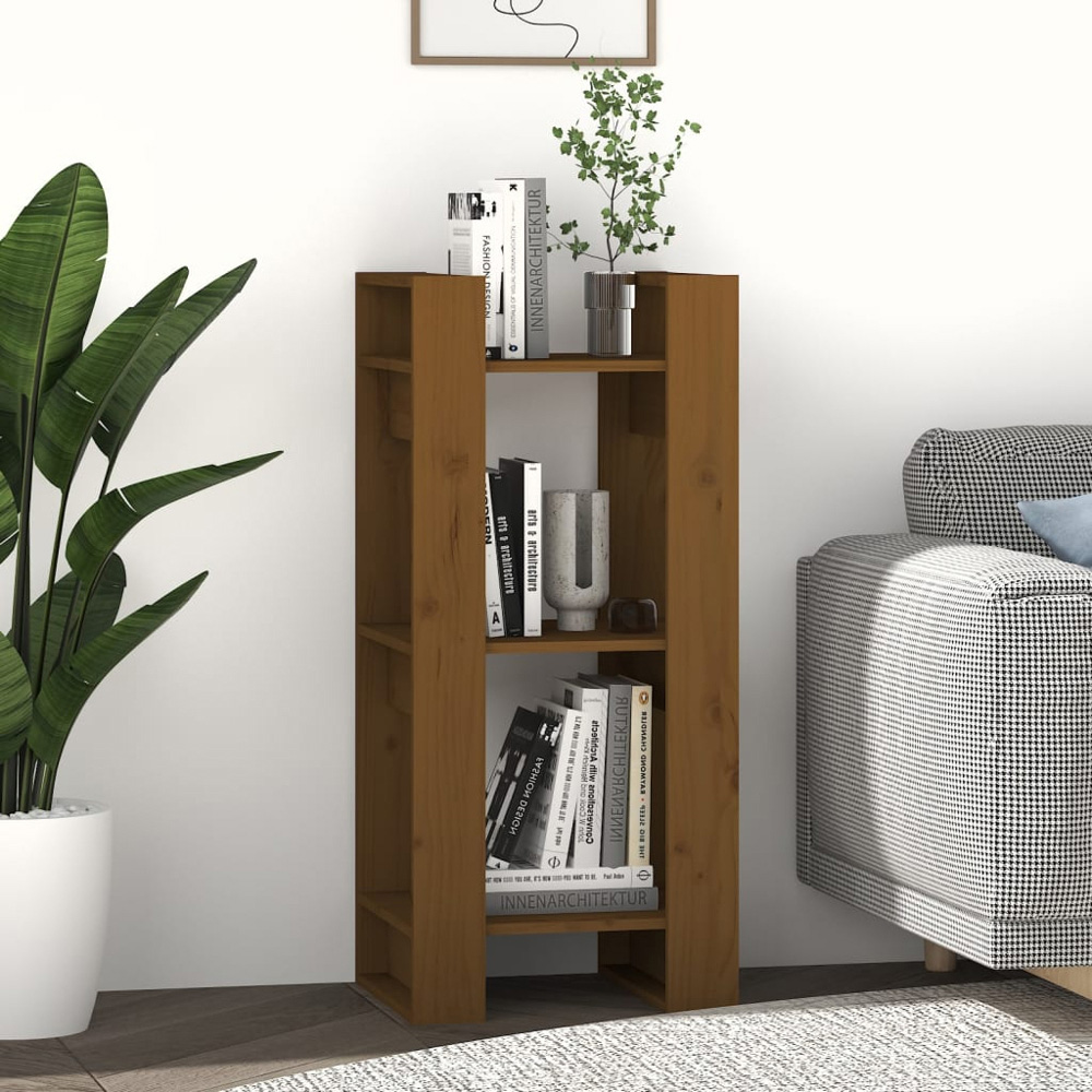 vidaXL 3 Shelf Honey Brown Solid Wood Bookcase Image 7